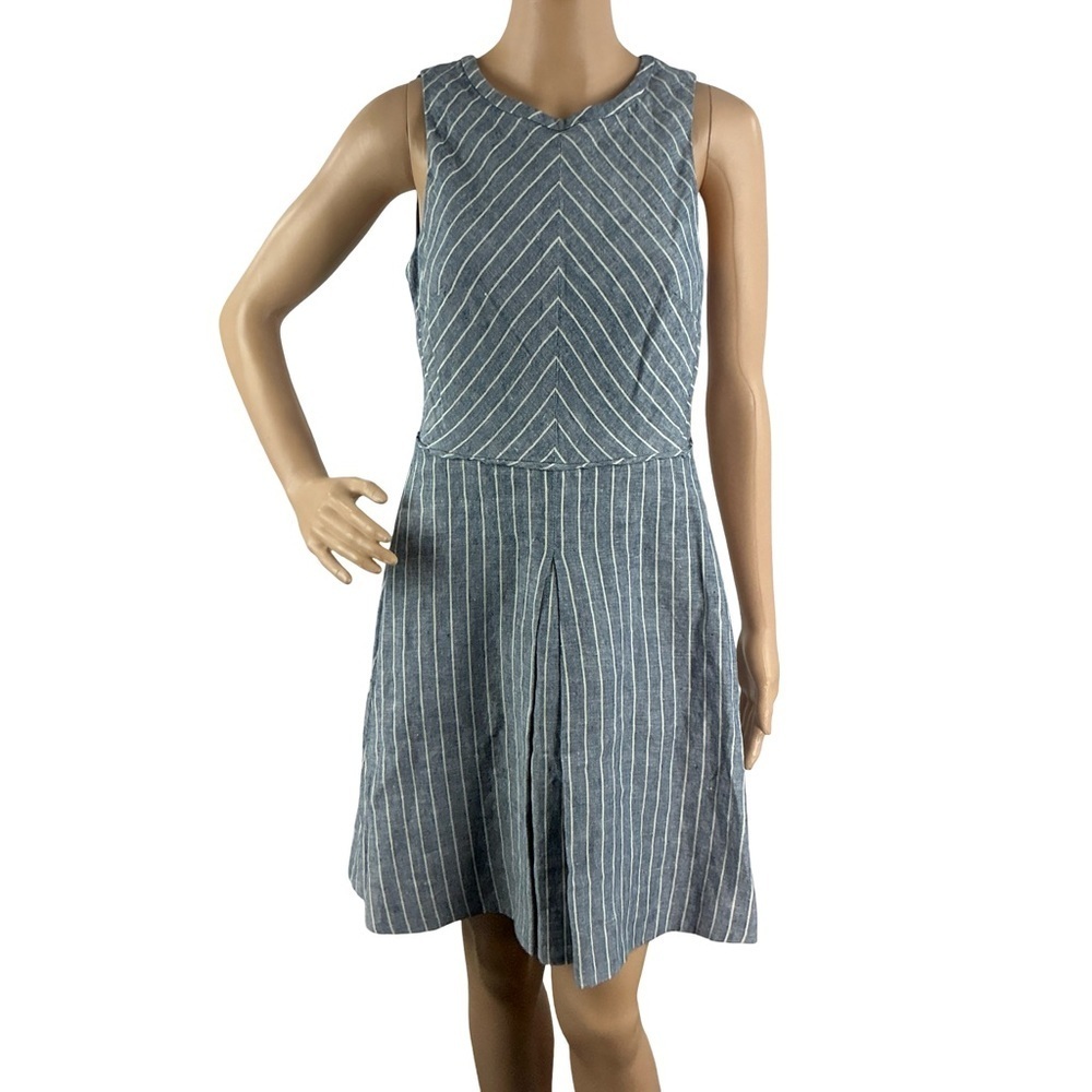 J.Crew Linen Fit Flare Dress Blue Stripe Summer Resort Size 6